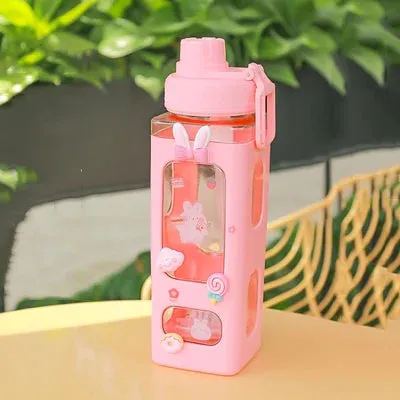 🌈 Kawaii Square Straw Bottle 🥤✨ Cute & Colorful Water Container for Adventures! 🏞️🎉