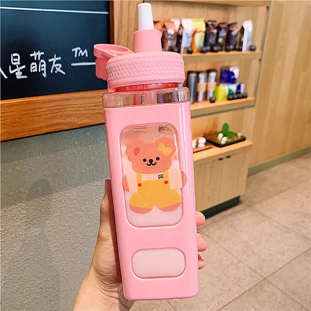 🌈 Kawaii Square Straw Bottle 🥤✨ Cute & Colorful Water Container for Adventures! 🏞️🎉