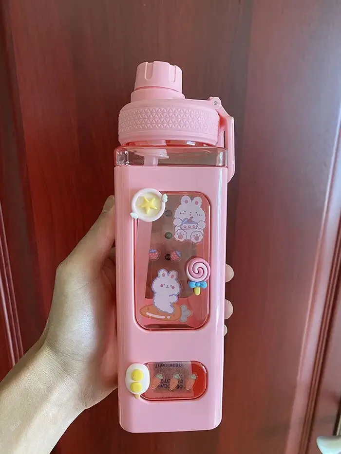 🌈 Kawaii Square Straw Bottle 🥤✨ Cute & Colorful Water Container for Adventures! 🏞️🎉
