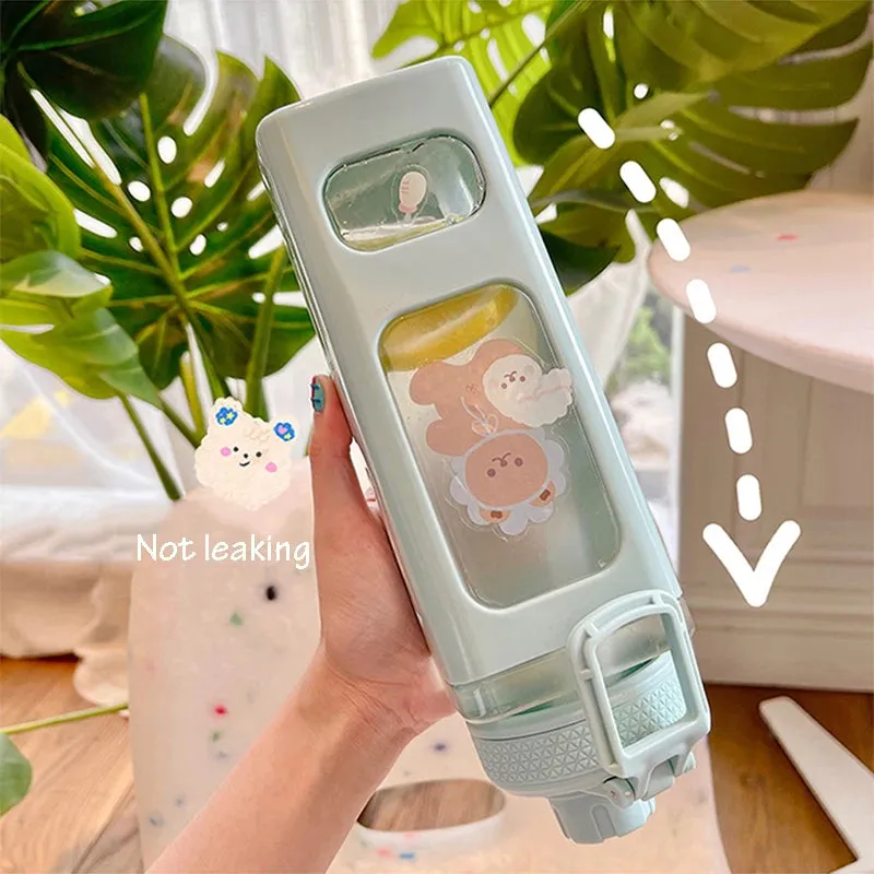 🌈 Kawaii Square Straw Bottle 🥤✨ Cute & Colorful Water Container for Adventures! 🏞️🎉