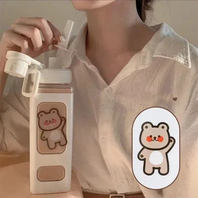 🌈 Kawaii Square Straw Bottle 🥤✨ Cute & Colorful Water Container for Adventures! 🏞️🎉