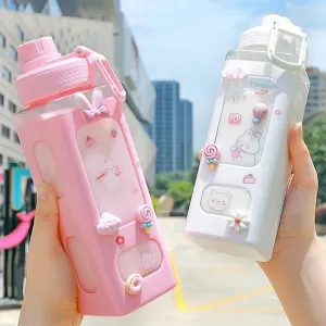 🌈 Kawaii Square Straw Bottle 🥤✨ Cute & Colorful Water Container for Adventures! 🏞️🎉