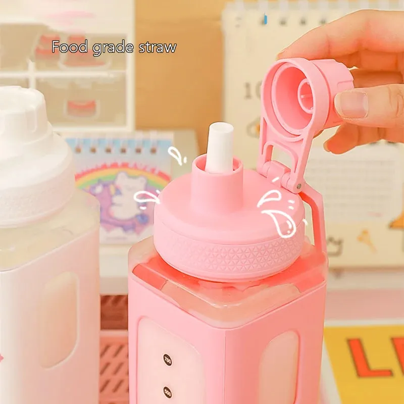🌈 Kawaii Square Straw Bottle 🥤✨ Cute & Colorful Water Container for Adventures! 🏞️🎉