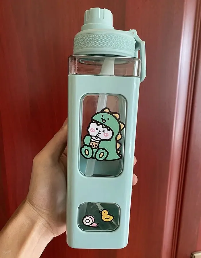 🌈 Kawaii Square Straw Bottle 🥤✨ Cute & Colorful Water Container for Adventures! 🏞️🎉