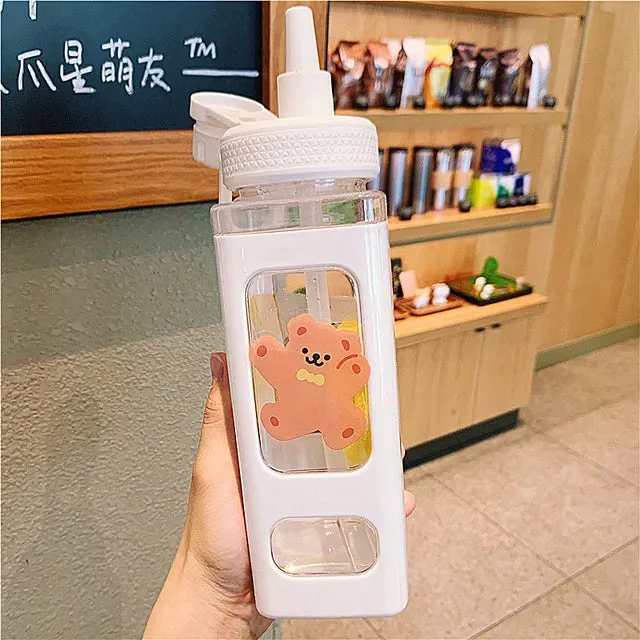 🌈 Kawaii Square Straw Bottle 🥤✨ Cute & Colorful Water Container for Adventures! 🏞️🎉