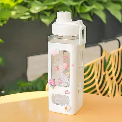 🌈 Kawaii Square Straw Bottle 🥤✨ Cute & Colorful Water Container for Adventures! 🏞️🎉
