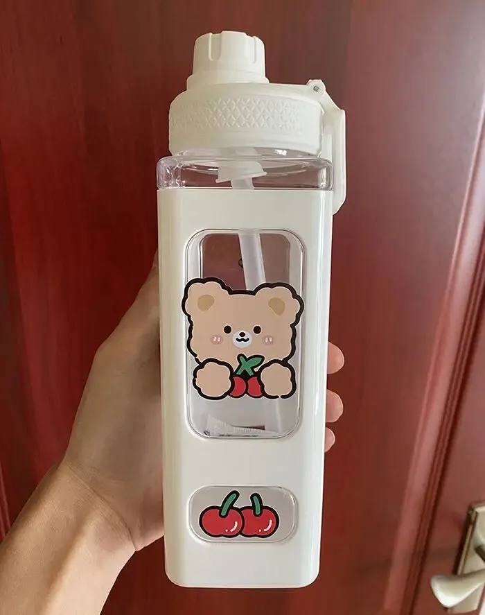 🌈 Kawaii Square Straw Bottle 🥤✨ Cute & Colorful Water Container for Adventures! 🏞️🎉