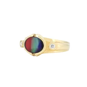 14kt Yellow Gold Oval Ammolite Semi Bezel Ring With Diamonds D0.14Ct