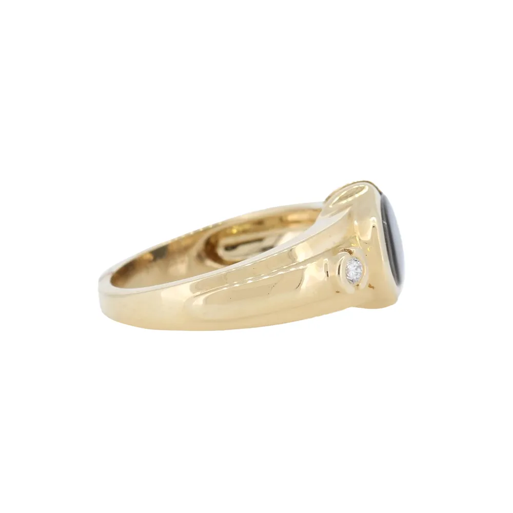14kt Yellow Gold Oval Ammolite Semi Bezel Ring With Diamonds D0.14Ct
