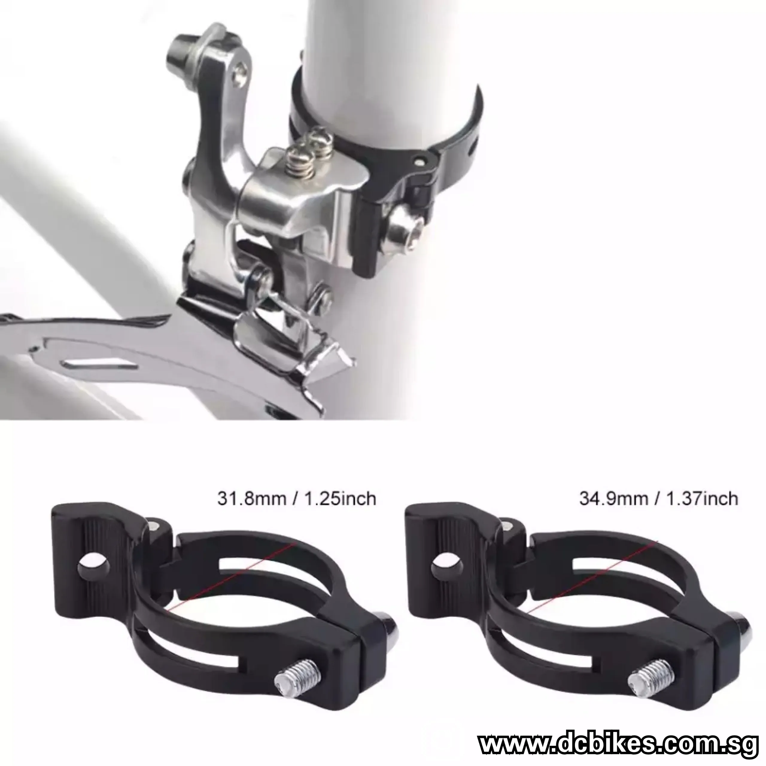 31.8mm | 33.6mm-34.9mm Front Derailleur Adapter Clamp Conversion