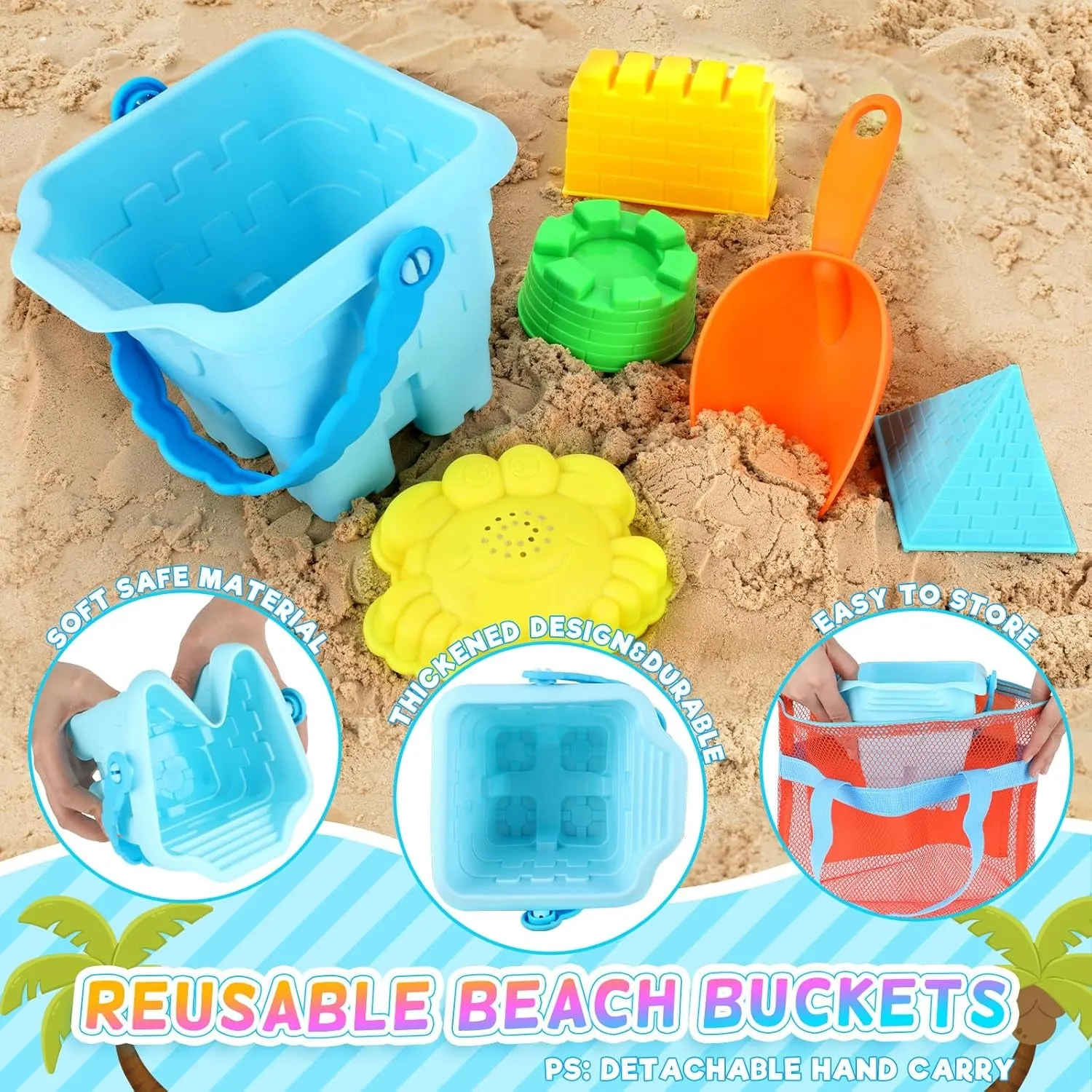 42 PCS Beach Toys and Sand Toys, Sandbox Toys Beach Toys for Kids 3-10, Kids Beach Toys with Sand Bucket, Mesh Bags, Kids Sunglasses, Sand Castle Toys for Beach, Sand Toys for Toddlers Age 3-5