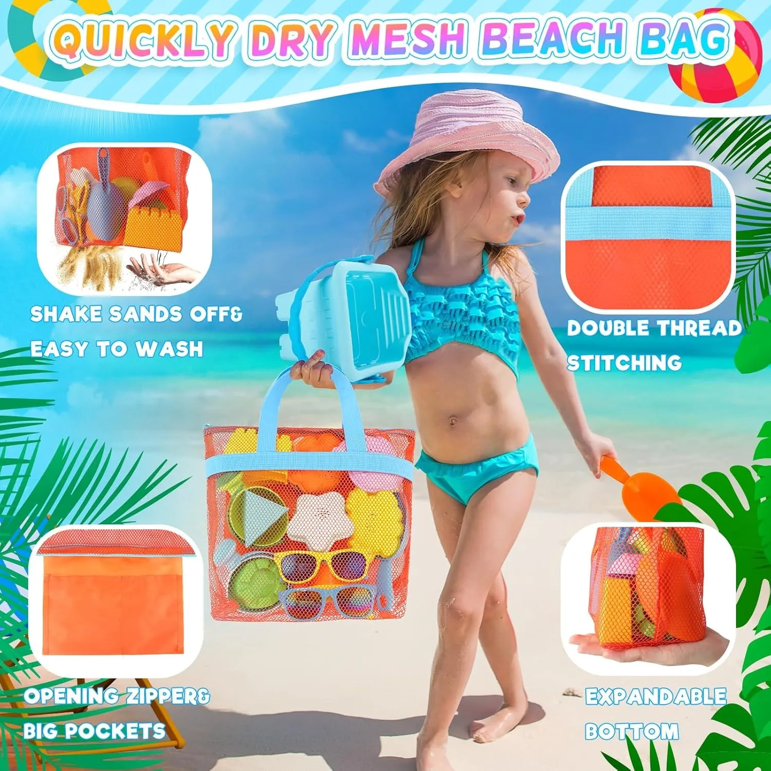 42 PCS Beach Toys and Sand Toys, Sandbox Toys Beach Toys for Kids 3-10, Kids Beach Toys with Sand Bucket, Mesh Bags, Kids Sunglasses, Sand Castle Toys for Beach, Sand Toys for Toddlers Age 3-5