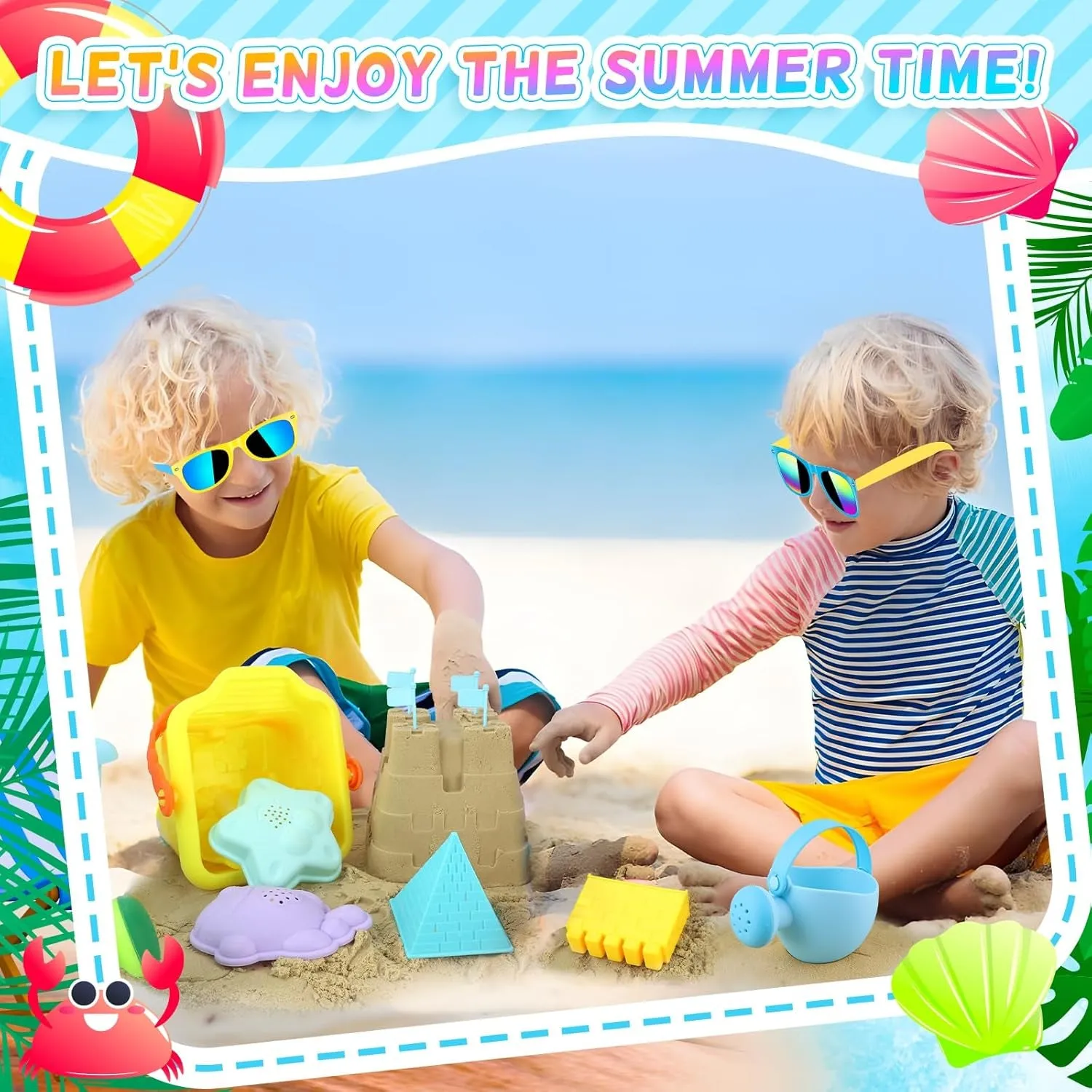 42 PCS Beach Toys and Sand Toys, Sandbox Toys Beach Toys for Kids 3-10, Kids Beach Toys with Sand Bucket, Mesh Bags, Kids Sunglasses, Sand Castle Toys for Beach, Sand Toys for Toddlers Age 3-5