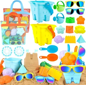 42 PCS Beach Toys and Sand Toys, Sandbox Toys Beach Toys for Kids 3-10, Kids Beach Toys with Sand Bucket, Mesh Bags, Kids Sunglasses, Sand Castle Toys for Beach, Sand Toys for Toddlers Age 3-5