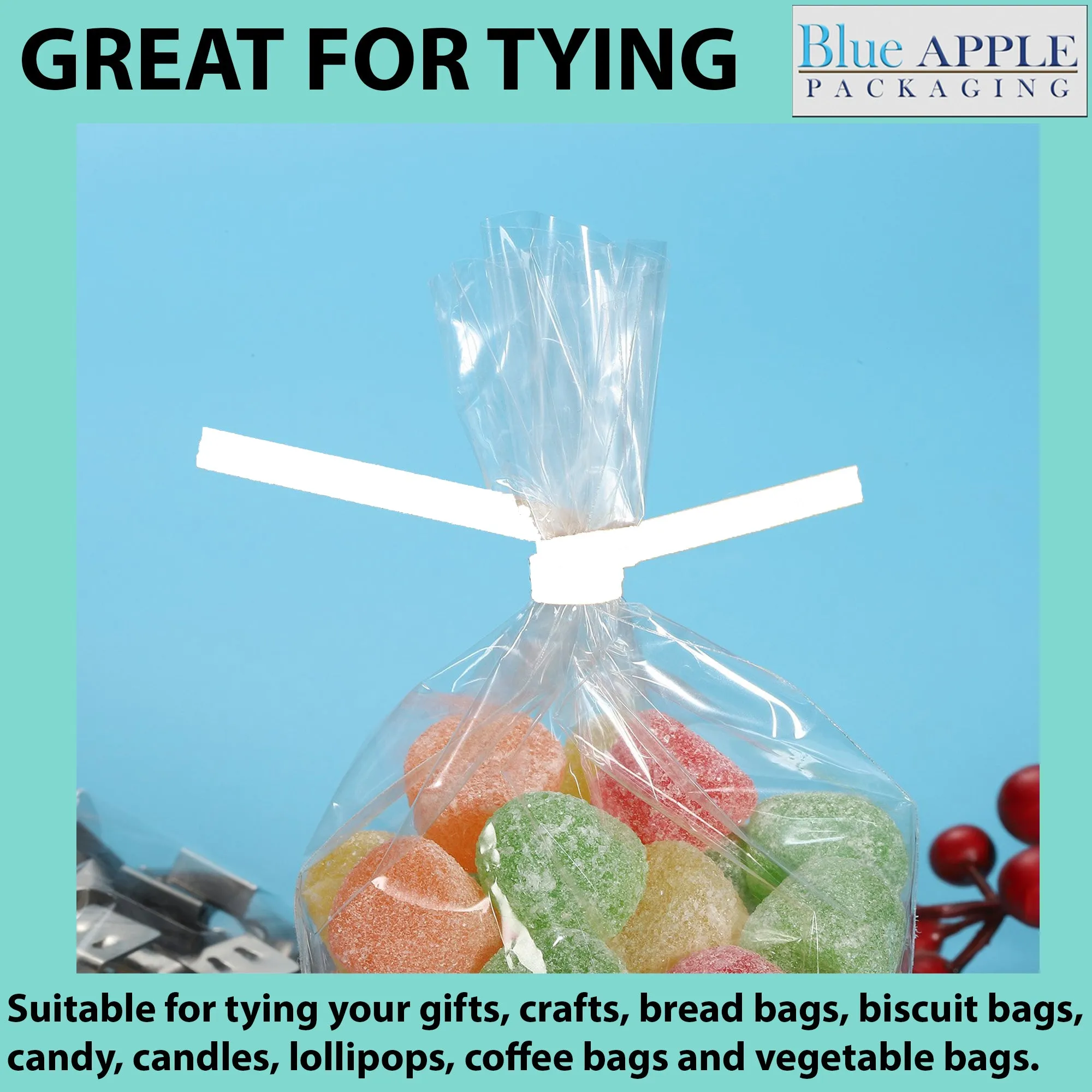 5 Inch Pre-cut Blue Paper Twist Ties for Bags