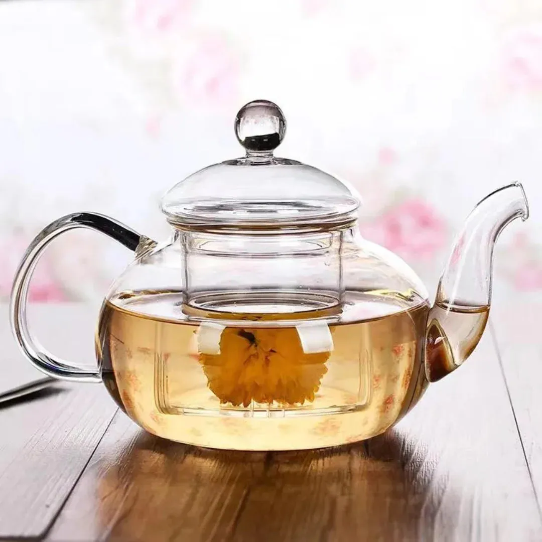 600ml Glass Tea Pot With Glass Cups Warmer High Borosilicate Glass