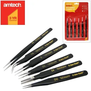 6Pc Precision Stainless Steel Epoxy Coated Tweezer Set Non Magnetic Anti Static