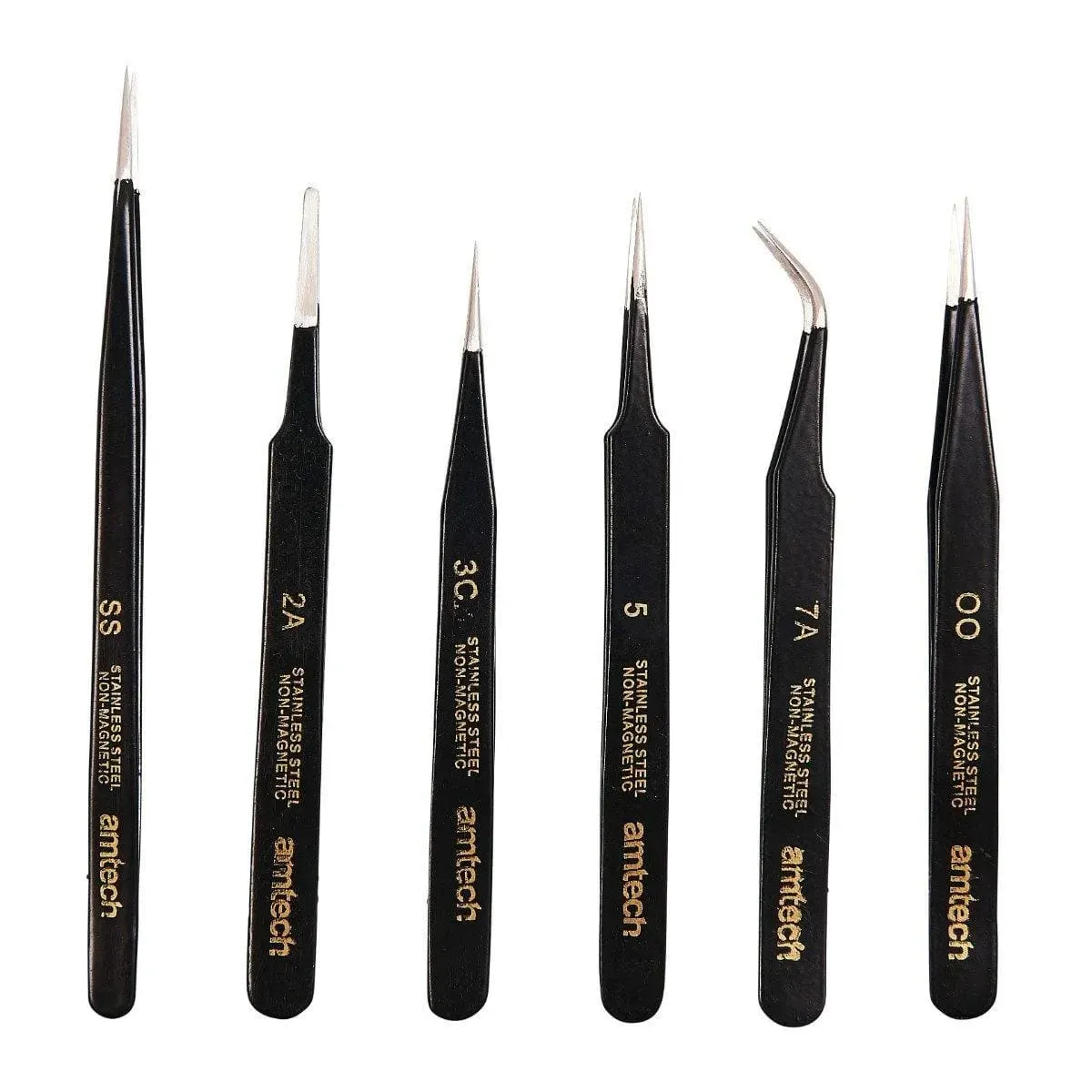 6Pc Precision Stainless Steel Epoxy Coated Tweezer Set Non Magnetic Anti Static