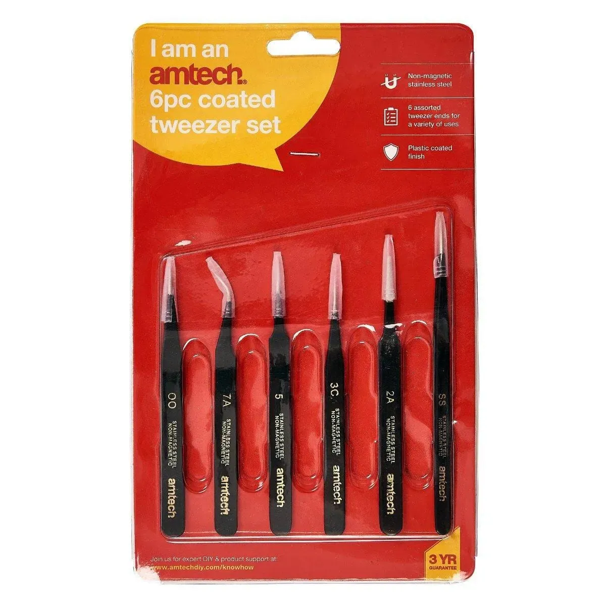 6Pc Precision Stainless Steel Epoxy Coated Tweezer Set Non Magnetic Anti Static