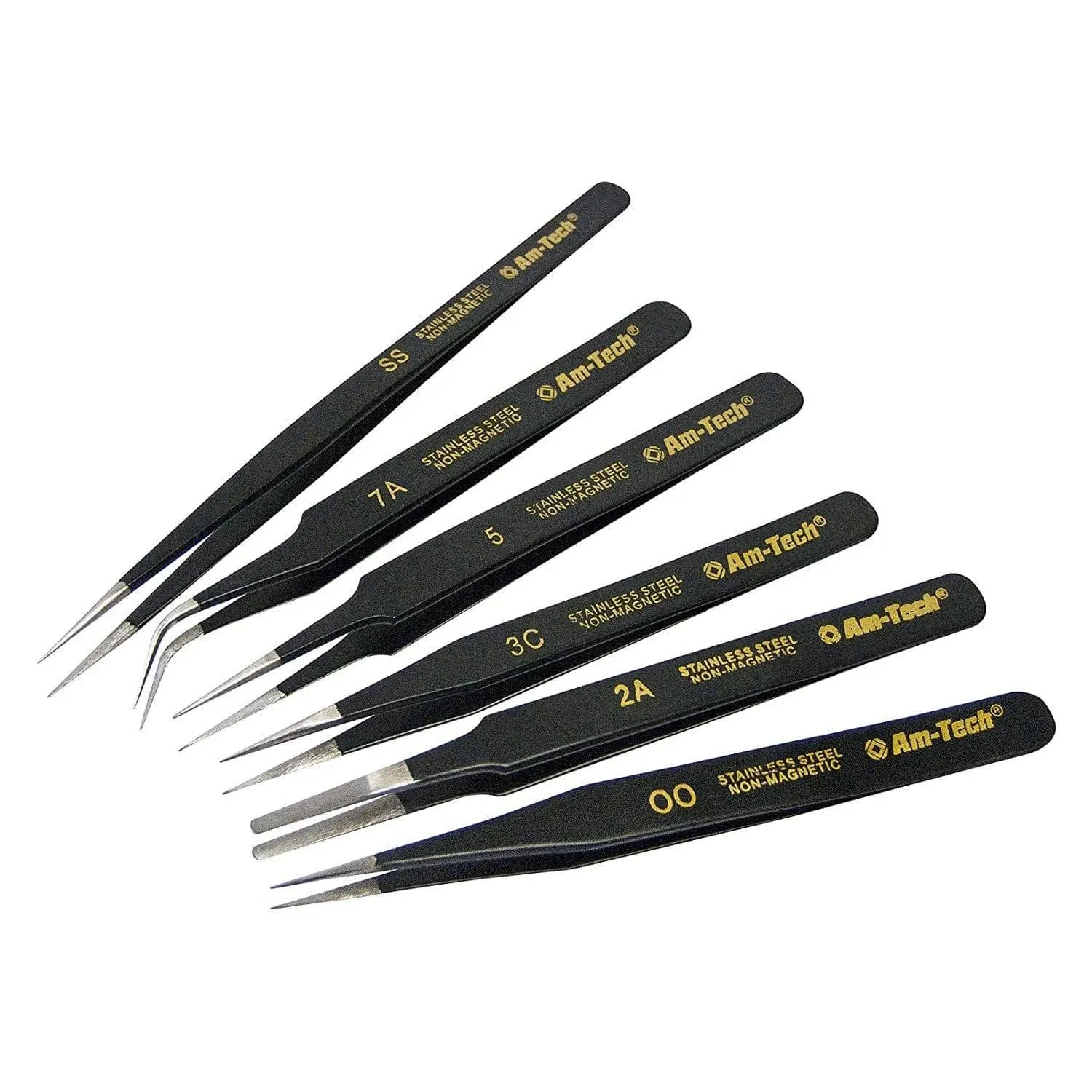 6Pc Precision Stainless Steel Epoxy Coated Tweezer Set Non Magnetic Anti Static