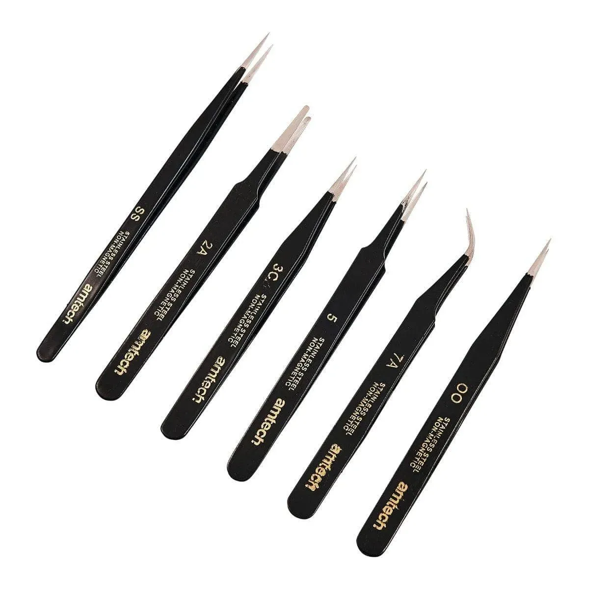 6Pc Precision Stainless Steel Epoxy Coated Tweezer Set Non Magnetic Anti Static