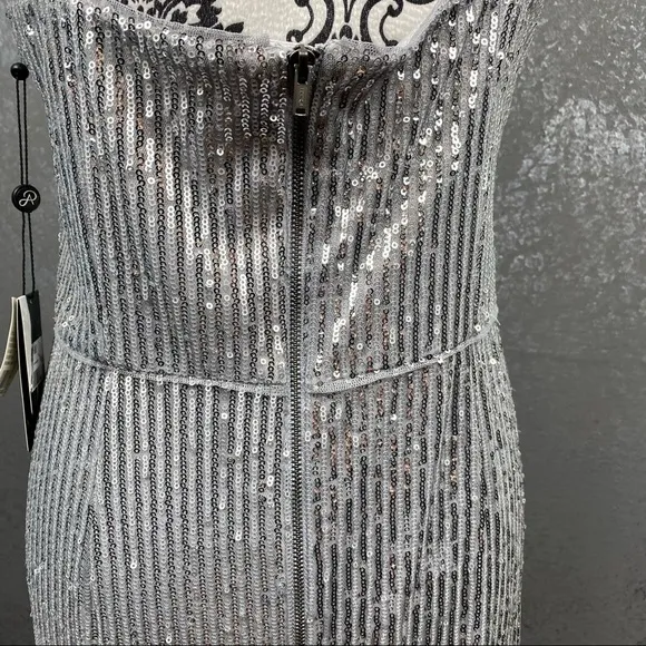 Adrianna Papell high neck Long silver Sequin Gown