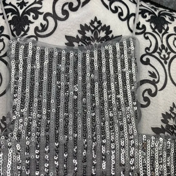 Adrianna Papell high neck Long silver Sequin Gown