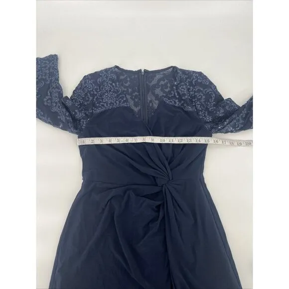 Alex Evening Womens Size 6 Navy Embellished Twist-Front Embroidered Sheath Dress