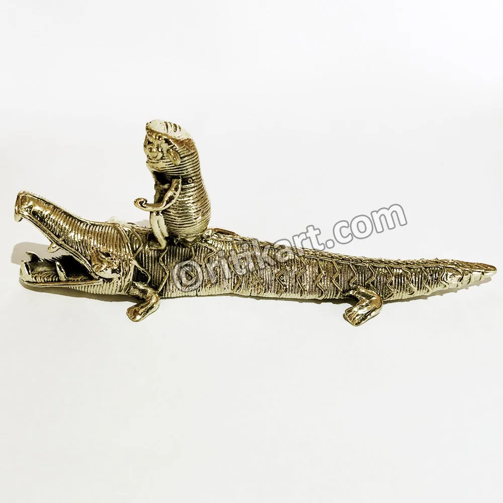 Ancient Dhokra Crocodile and Monkey Showpiece
