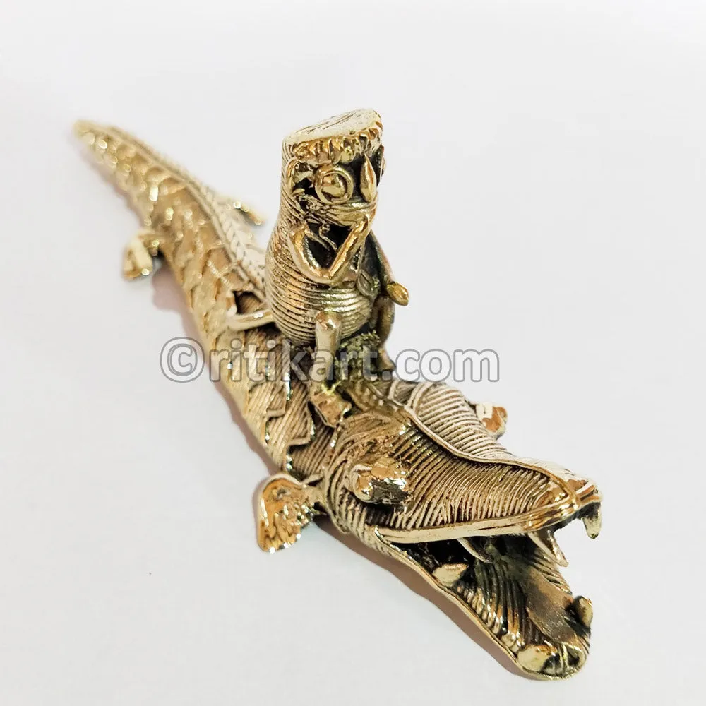 Ancient Dhokra Crocodile and Monkey Showpiece