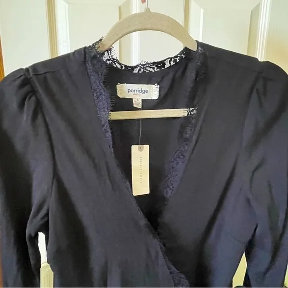 Anthropologie Angela Black Ruffle Wrap Dress Long Sleeve V Neck High Low Size S