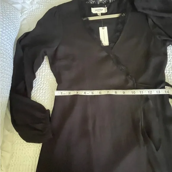 Anthropologie Angela Black Ruffle Wrap Dress Long Sleeve V Neck High Low Size S
