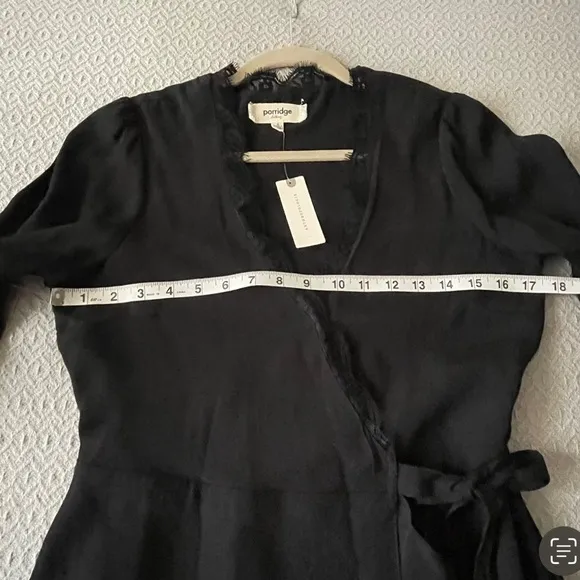 Anthropologie Angela Black Ruffle Wrap Dress Long Sleeve V Neck High Low Size S