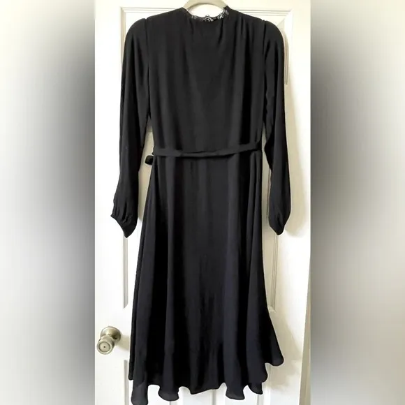 Anthropologie Angela Black Ruffle Wrap Dress Long Sleeve V Neck High Low Size S
