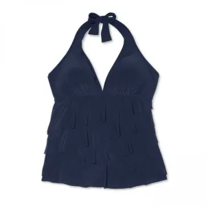 Aqua Green Women's Ruffle Halter V-Neck Tankini Top