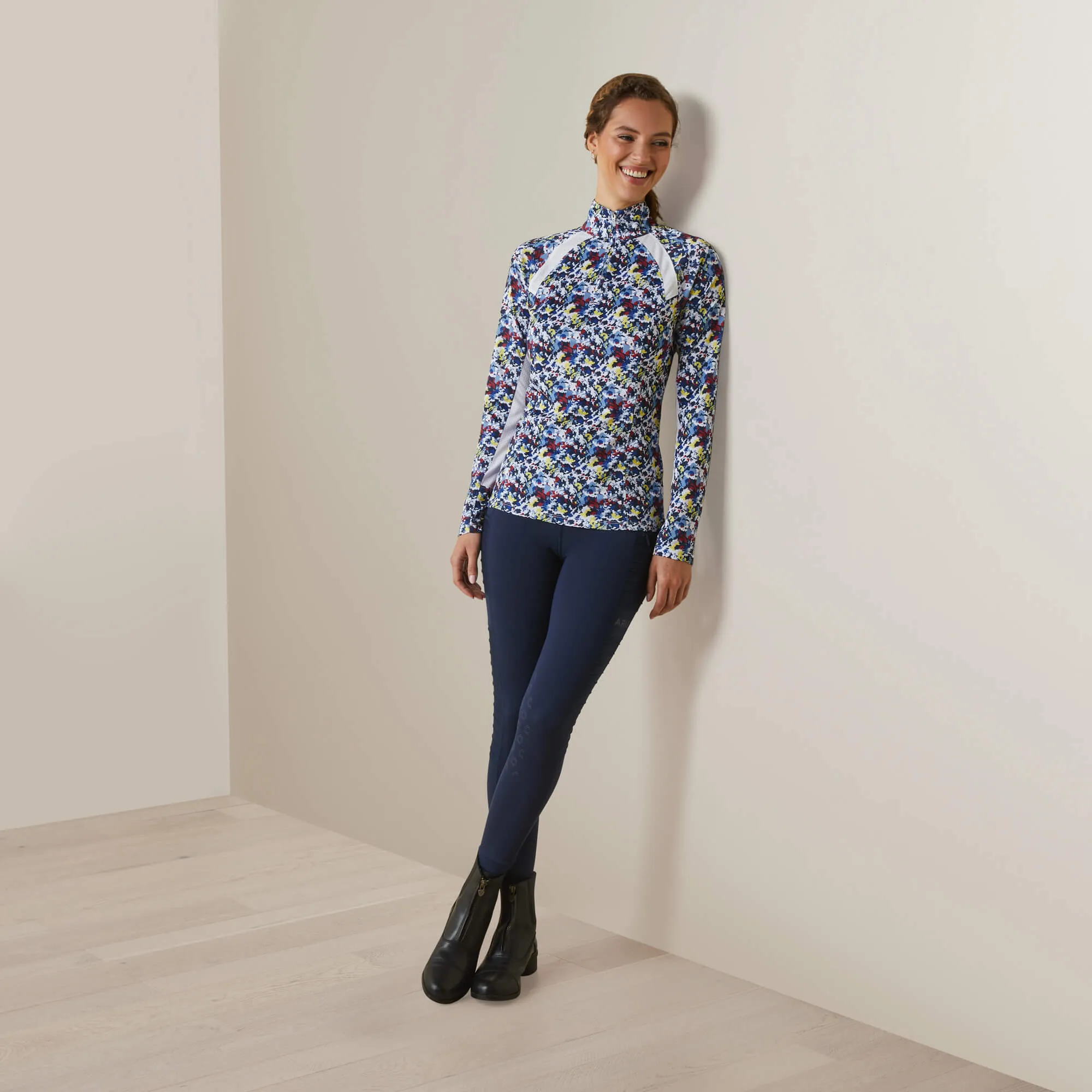 Ariat Sunstopper 2.0 1/4 Zip Ladies  Blue Cameo Floral