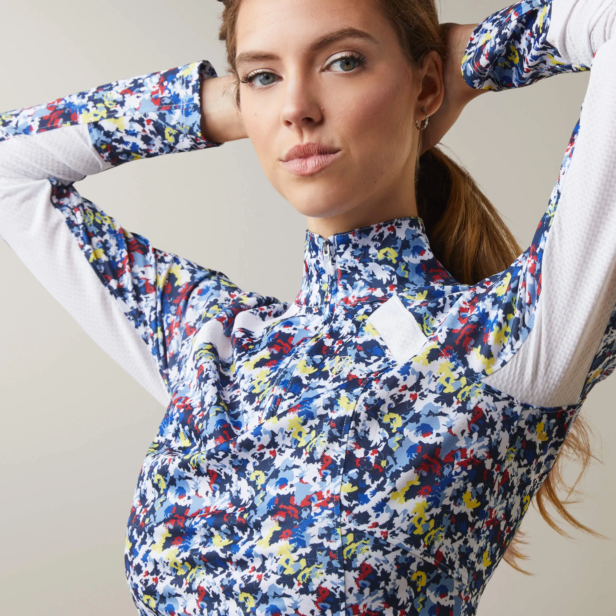 Ariat Sunstopper 2.0 1/4 Zip Ladies  Blue Cameo Floral