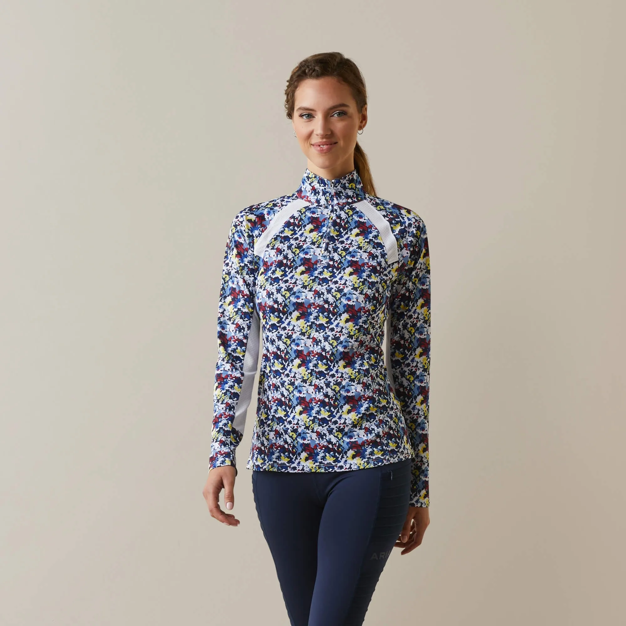 Ariat Sunstopper 2.0 1/4 Zip Ladies  Blue Cameo Floral