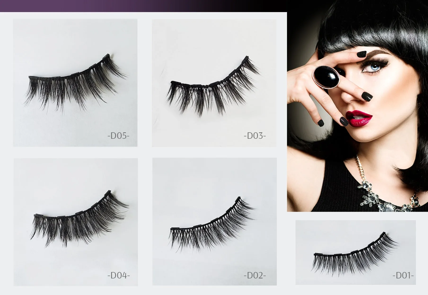 Arishine Natural Look 10 Pairs of 3D 5D False Magnetic Eyelashes and Eyeliner Kit with Applicator Tool