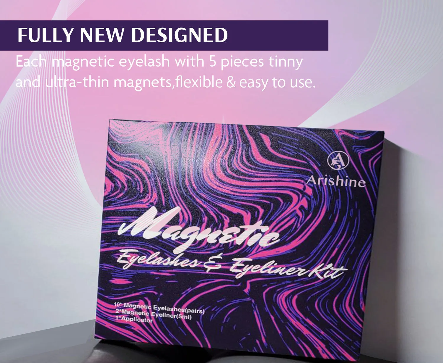 Arishine Natural Look 10 Pairs of 3D 5D False Magnetic Eyelashes and Eyeliner Kit with Applicator Tool