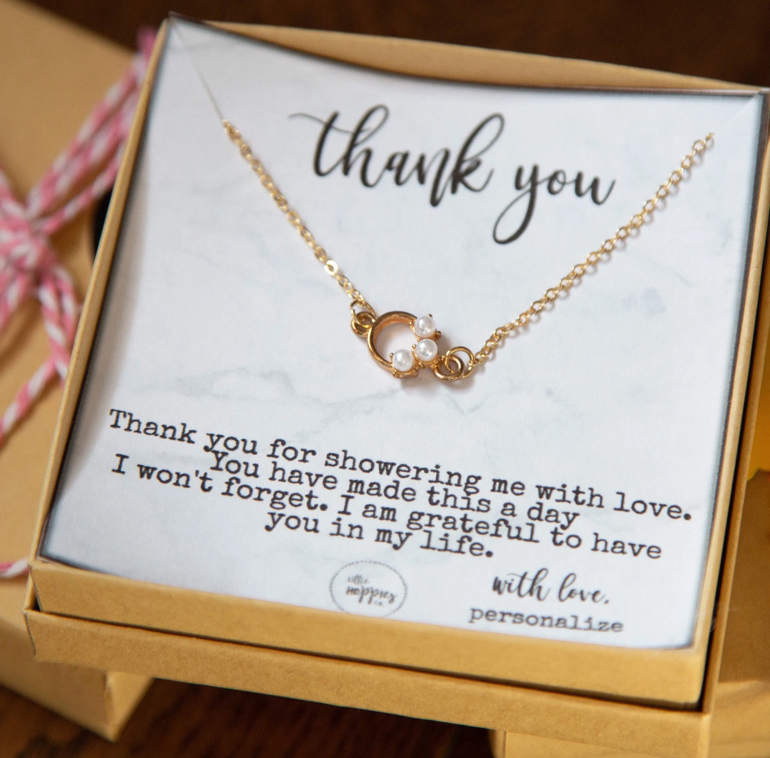 Baby shower hostess gift, baby boy shower hostess thank you gift, baby girl shower host gifts, dainty pearl necklace