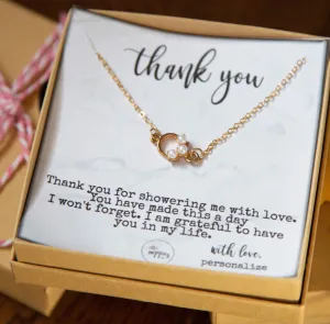 Baby shower hostess gift, baby boy shower hostess thank you gift, baby girl shower host gifts, dainty pearl necklace