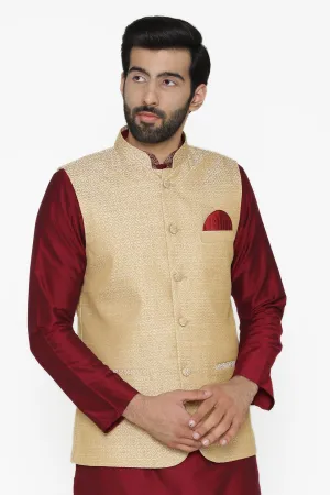 Banarasi Art Silk Cotton Blend Beige Modi Nehru Jacket