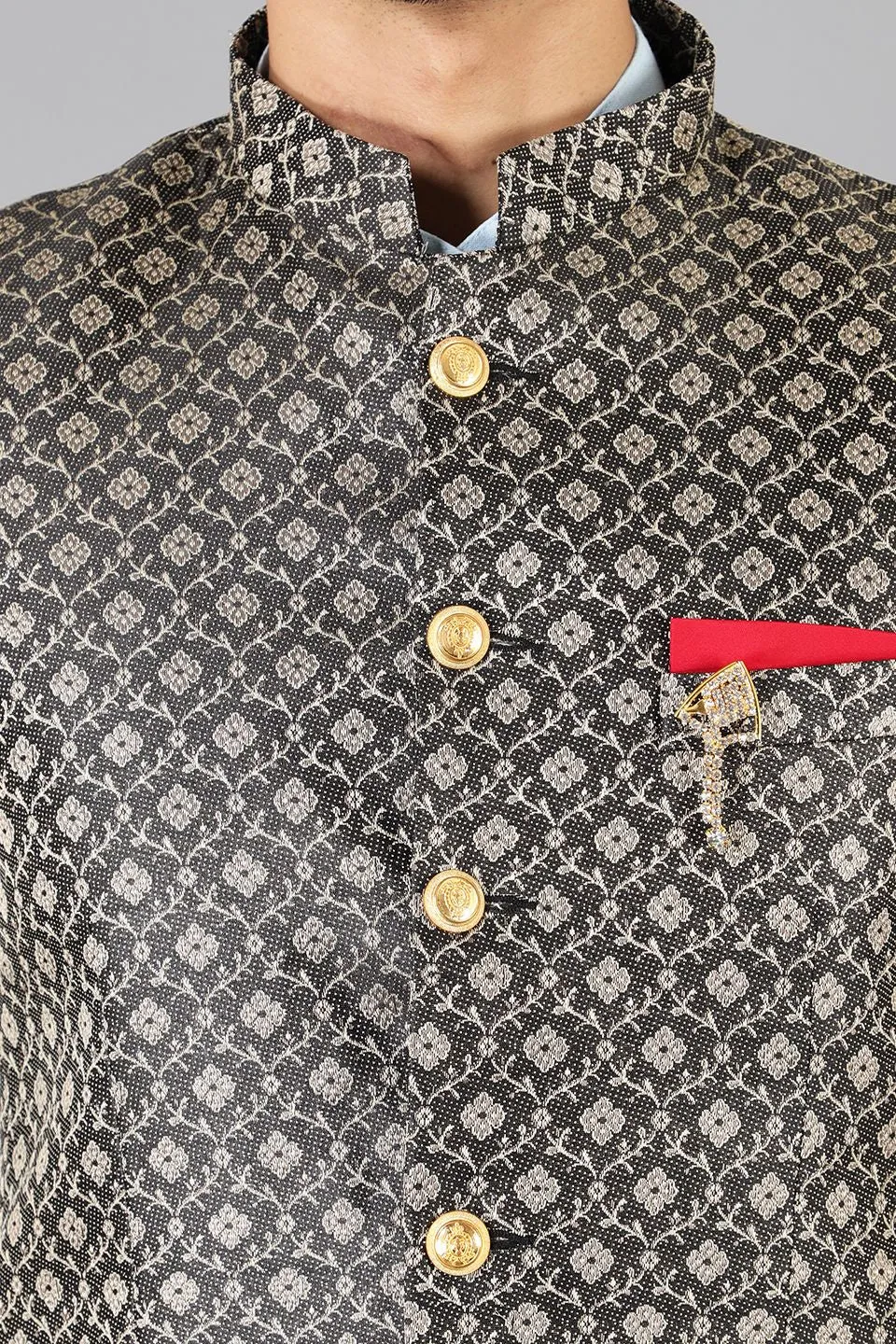 Banarasi Rayon Cotton Black Bandhgala