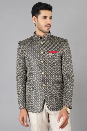 Banarasi Rayon Cotton Black Bandhgala