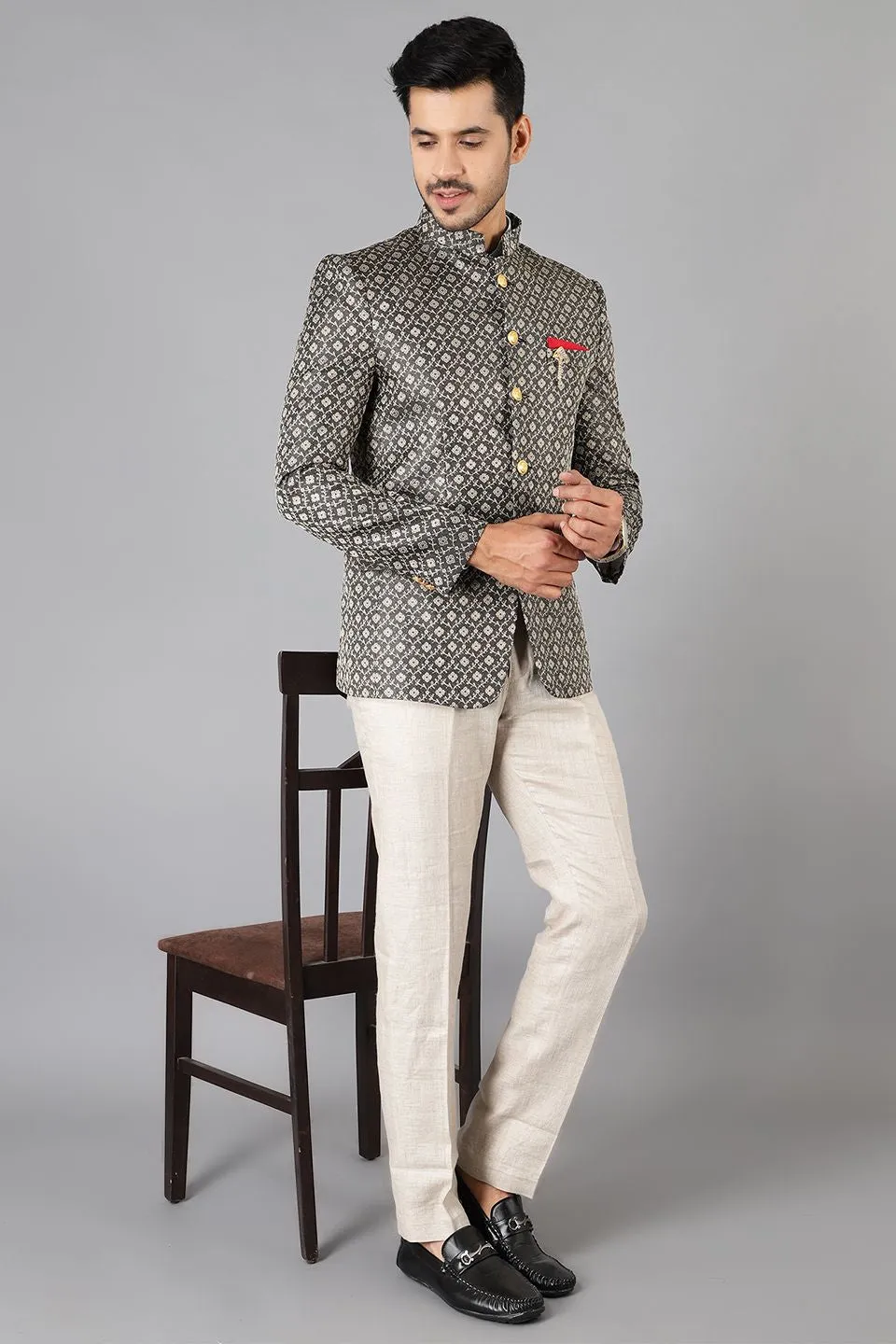 Banarasi Rayon Cotton Black Bandhgala