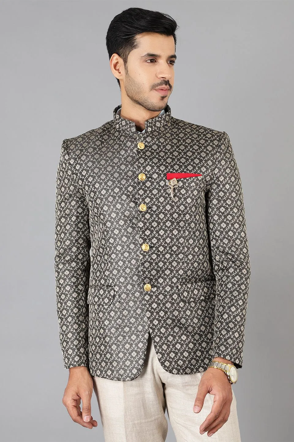 Banarasi Rayon Cotton Black Bandhgala
