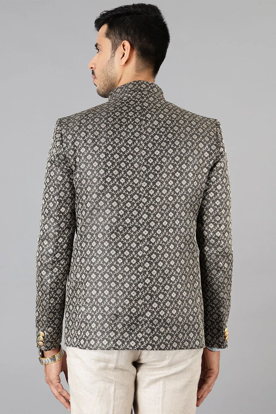 Banarasi Rayon Cotton Black Bandhgala