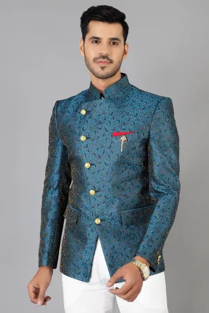 Banarasi Rayon Cotton Green  Bandhgala