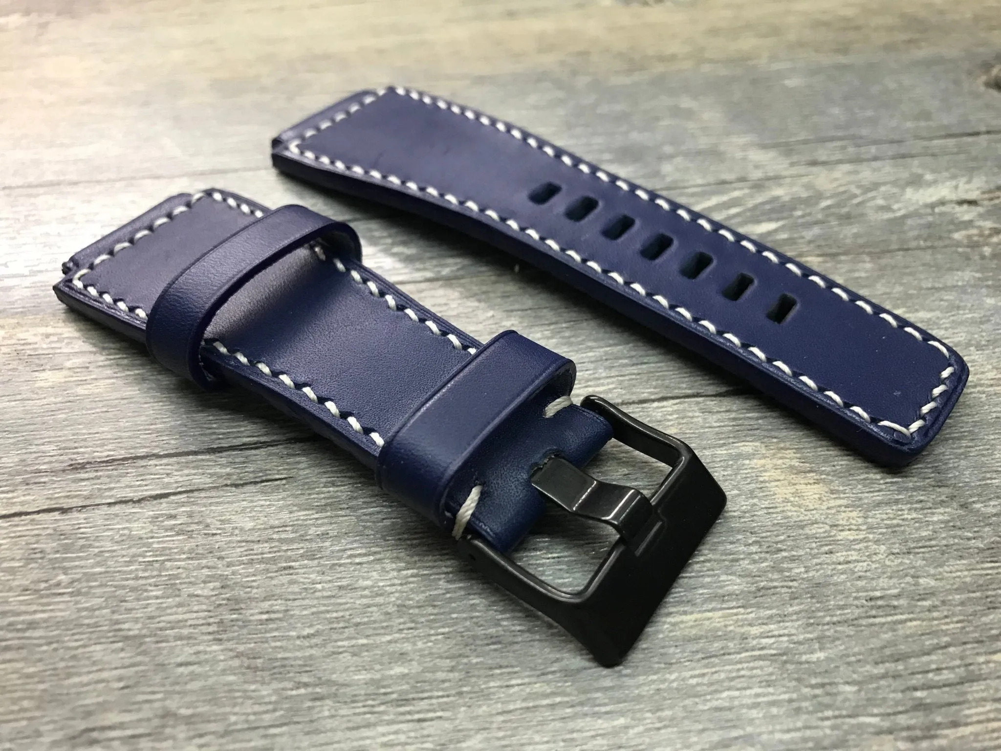 Bell & Ross Watch Straps, Watch Bands and Leather Watch Straps - Ocean Blue and White Stitching
